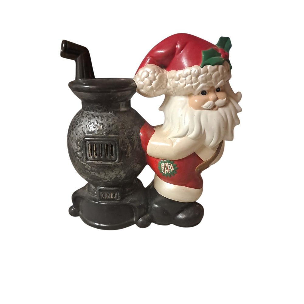 Vtg 1985 Ceramic Santa w Potbelly Coal Stove Hand Painted Christmas 10.5" Tall